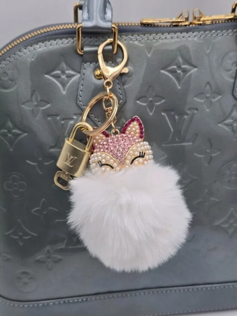 LV Authentic Gold Padlock 🔒 Key Set w/ Unbranded Fox Pom-pom Keychain Charm